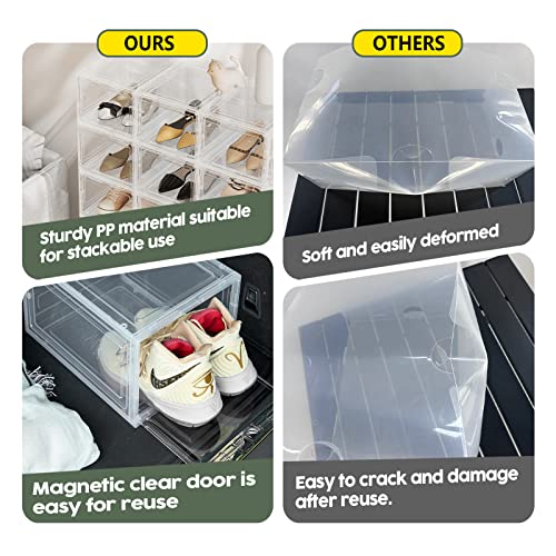 Sturdy Clear Plastic Shoe Boxes,Upgraded 6 Packs Stackable Shoes Storage Organiser With Drop Front For Men/Women Sneaker,Heels Display Fit Up To Us Size 12-13 #TOP4