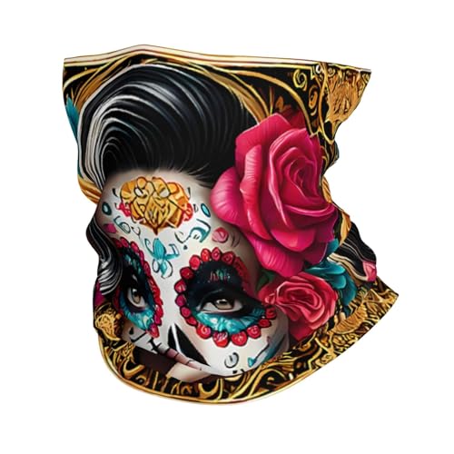 KAOEOSI Sugar Skull Rose Day of the Dead Neck Gaiter Face Mask Breathable Bandanas Face Cover Scarf Headwear for Cycling Running Hiking