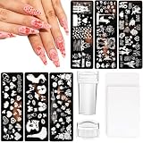JUNEBRUSHS 10Pcs Valentine's Day Nail Stamping Plate Kit, 6Pcs Nail Art Templates with 2 Stamper 2 S