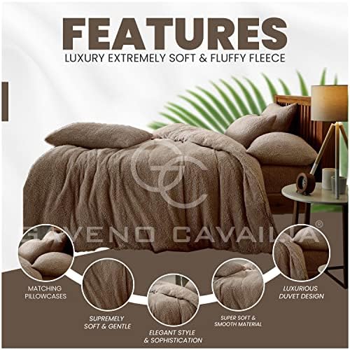 Luxury Soft Teddy Bear Fleece Duvet cover with Pillowcases, Thermal Warm Fluffy Fleece Bedding Quilt Set, Doublesize, Mink