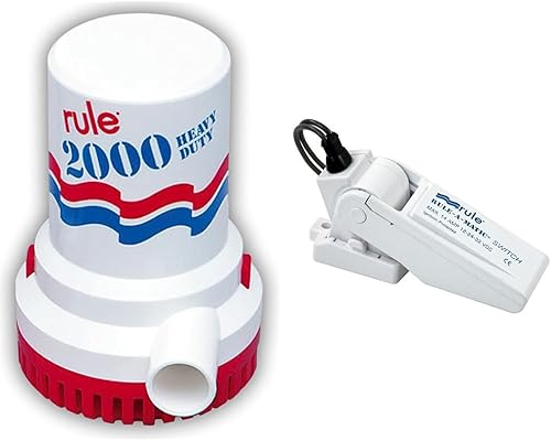 Rule Bomba de sentina de 10-6UL, 2000 GPH, no automática, 12 voltios con cables de cable de 6 pies, interruptor de flotador de bomba de achique