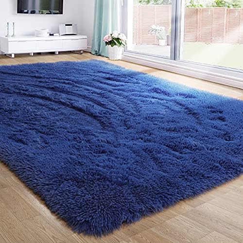 Navy Blue Area Rug for Bedroom,4’X6′,Fluffy Shag Rug for Living Room,Furry Carpet for Kids Room,Shaggy Throw Rug for Nursery Room,Fuzzy Plush Rug,Indigo Carpet,Rectangle,Cute Room Decor for Baby