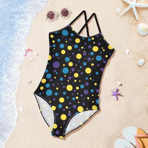 Yellow Blue Dots Girls One Piece Swimsuits Summer Quick Dry Beach Bathing Suit3