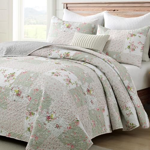 HIARUO Quilt Set King Size 3 Pieces Floral Patchwork Comforter