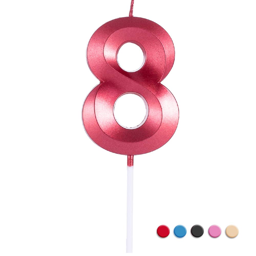 Birthday Candles Extended Big Number Candle Multicolor 3D Design Cake Topper Decoration for Any Celebration(8 Candle Red)