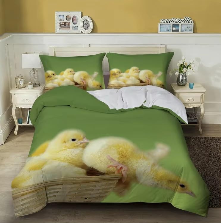 Housse de couette 3 pièces microfibre 240x260 cm literie motif volaille et canard