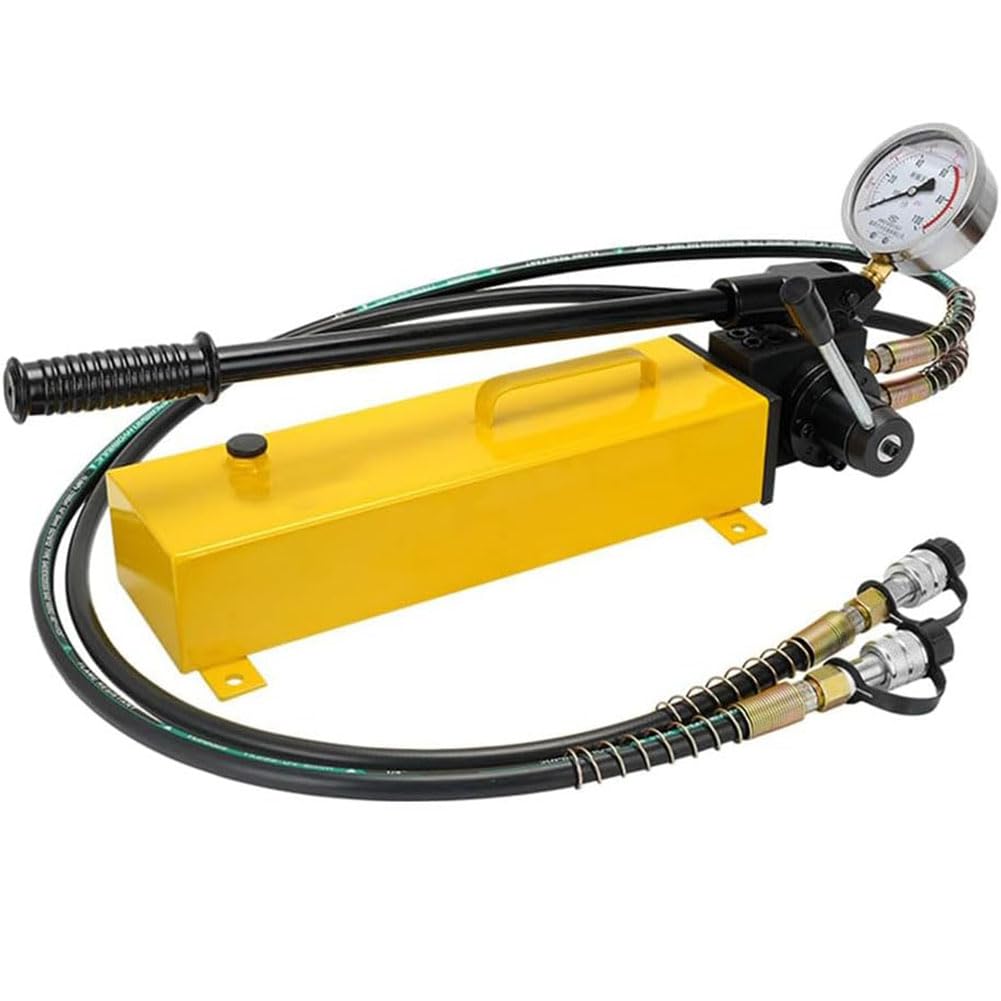 BASICM Doppeltwirkende Hydraulische Handpumpe Mit 2 X 1.8m-Schlauch Und Manometer, 700 Kg/m² (10.000 Psi) Und 3.000 cm³ Ölspeicher – Zur Verwendung Mit Verschiedenen Hydraulikwerkzeugen