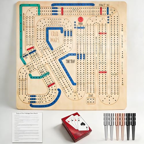 Cribbage Wars Board Game - 2026 Large Wooden Cribbage Set