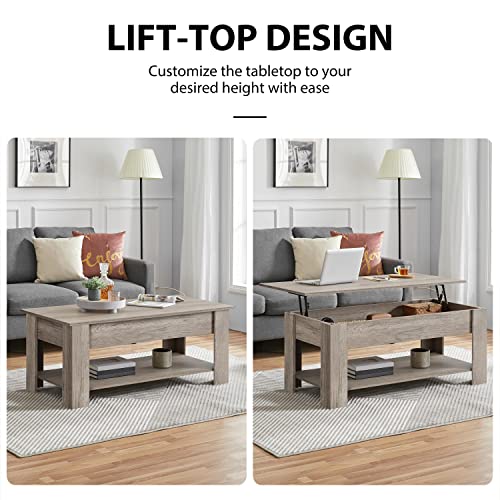 Yaheetech Lift Top Coffee Table With Hidden Compartment And Storage Shelf, Rising Tabletop Dining Table For Living Room Reception Room, 47.5In L, Grey #TOP3