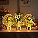 3 Stück Ramadan Deko Laterne, LED Ramadan Lichter Mondlampe Ramadan Umrah Mubarak Deko, Eid Mubarak Dekoration Mond Nachtlicht aus Holz und Acryl, Ramadan Deko Lampe für Islam Muslimische Deko (Gold)