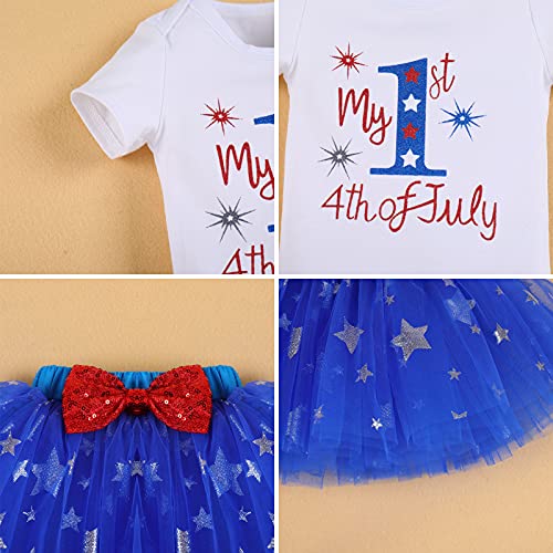 Iwemek My 1St 4Th Of July Baby Girls Outfit Short Sleeve Romper Bodysuit Shiny Star Tutu Skirt Set Sequin Bowknot Headband Stripes Leg Warmers Independence Day 4Pcs Clothes Set White July 0-3 Months #TOP5