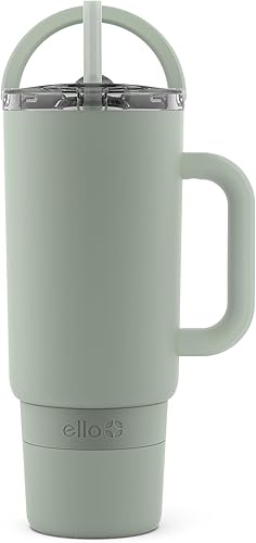 Ello Port - Vaso de 40 onzas con asa de transporte y asa integrada, botella de agua reutilizable de acero inoxidable aislada al vacío, taza de viaje
