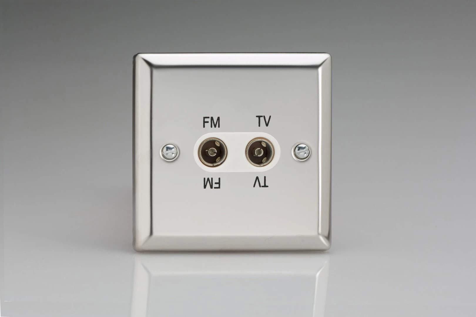 Varilight 2-Gang Diplex Plug Socket, TV/FM Mirror Chrome XCTVFMW