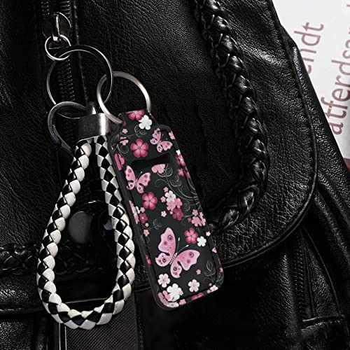 Stuoarte Car Lipstick Keychain Butterfly Flowers Lip Balm Holder Keychain For Womens, Clip-On Multifunctional Auto Keychains Portable Neoprene Car Chapstick Holder Keychain #TOP2