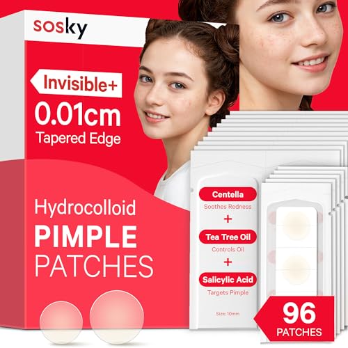 Image of Sosky Pimple Patches for Face, Invisible Hydrocolloid Acne Patches, HSA Store Eligible Items, Zit Sticker for Face and Skin, Pimple Sticker for Covering Zits, Blemishes with Salicylic Acid 96 Count