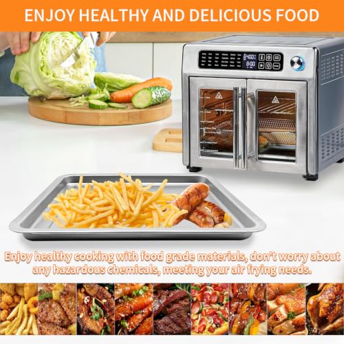 Image of ZuKaYeHome Air Fryer Replacement Parts for Emeril Lagasse 26 QT Extra Large Air Fryer, 12.2''x11.2'' Stainless Steel Air Fryer Tray Grill Pan Accessories Grill Plate Crisper Plate Rack