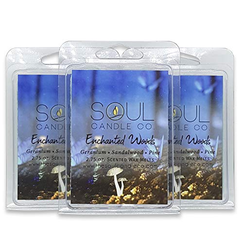 SOUL Candle Company Enchanted Woods (Geranium, Sandalwood and Pine) 3 Pack Wax Melts Cubes Clamshells - Highly Scented Wax Tarts