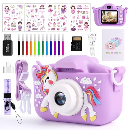 Camara Fotos Infantil, 1080P Camara de Fotos para Niños, Videocámara Infantil con Pantalla de 2,0' y Tarjeta de 32 GB, Regalos de Cumpleaño