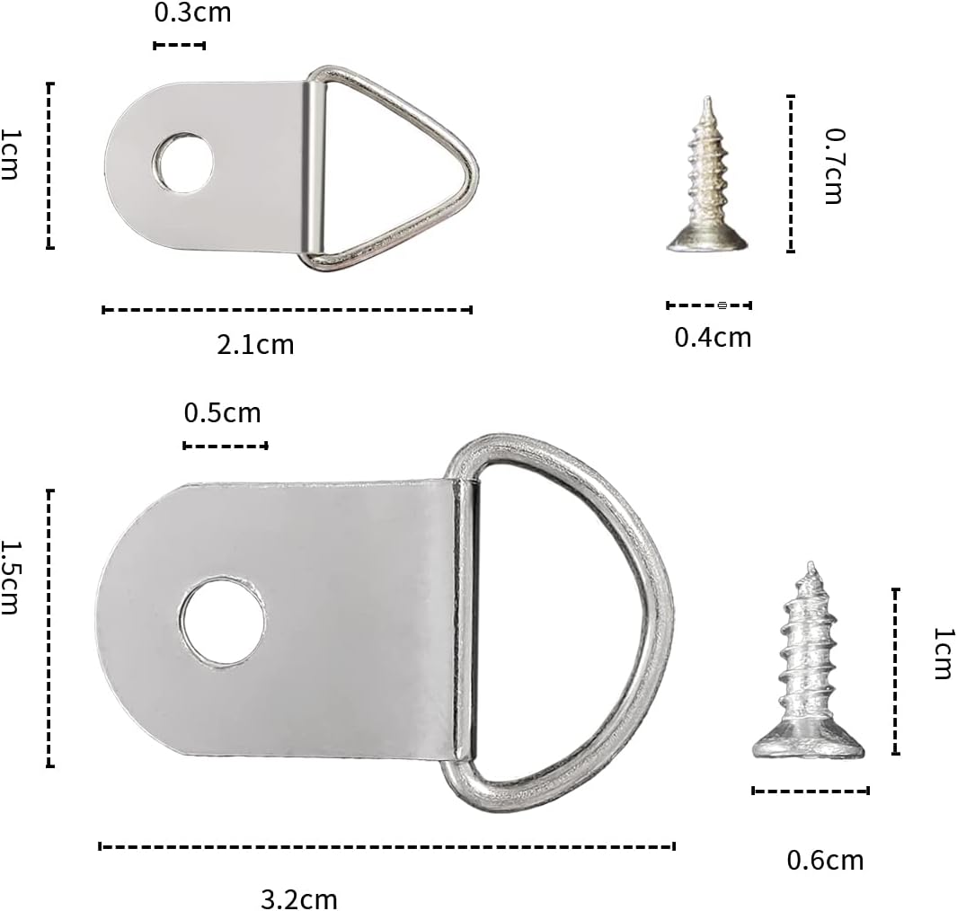 200 Pcs Heavy Duty D-Rings Picture Hangers, Double Hole D-Rings with Screws Bulk for Hanging Photo, Paintings, Artwork, Mirror, Clock and etc (200 Screws Included) (200)