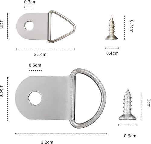 Miniatura 2 de 200 ganchos de fotos de anillos en D resistentes, anillos en D de doble agujero con tornillos a granel para colgar fotos, pinturas, obras de arte,