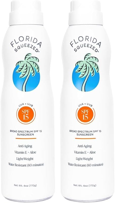 Protetor solar corporal em spray não aerossol Florida Squeezed FPS 15 com vitamina E, Pack com 2