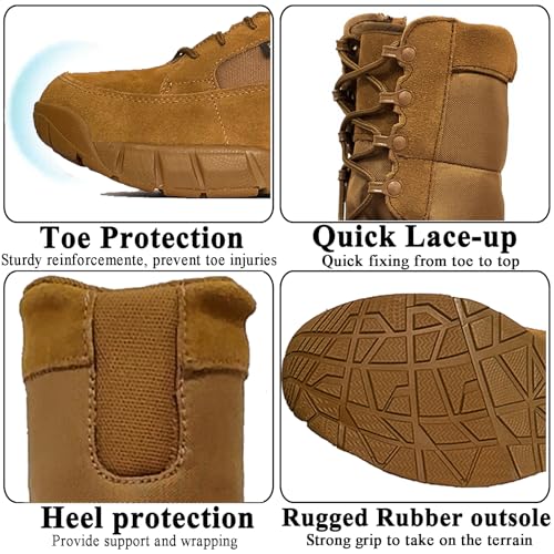 Image of Lightweight Mens Tactical Shoes Combat Boots Coyote Brown Boots Military Training Lace Up Outdoor Hiking Breathable Army Shoe Side Zipper