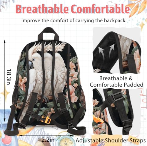 Flower Bird Large Backpack Set with Lunch Box Lightweight Water Resistant White Birds Travel Laptop Backpacks Casual Daypacks4