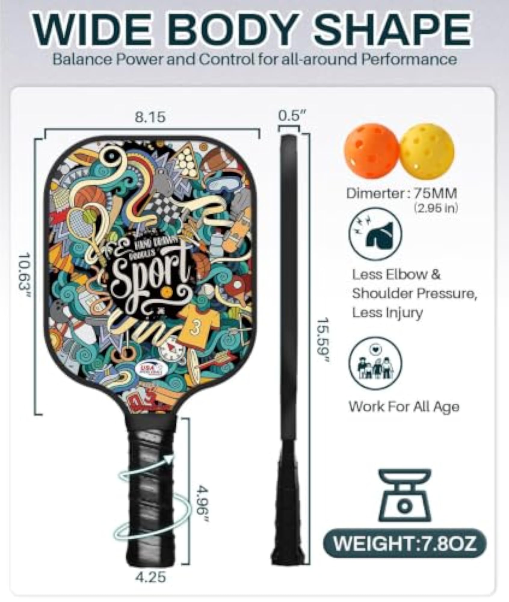 Pickleball Paddle Set of 2 with Carry Bag and Balls