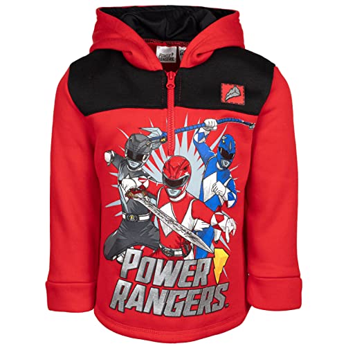 Power Rangers Sudadera con capucha de media cremallera para niños pequeños a niños grandes, Rojo, 6