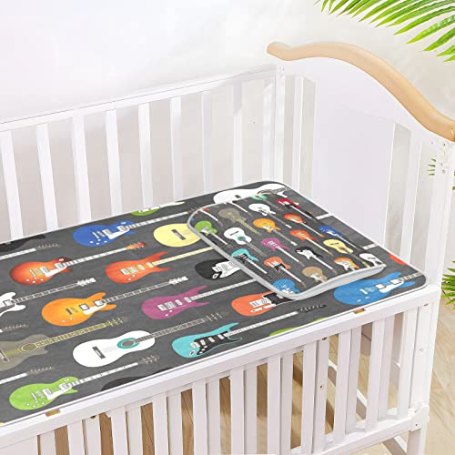 Blueangle Summer Crib Sheets, Soft Breathable Comfortable Ice Silk Mat Set For Boys Girls, Guitars Crib Sheets Fits Standard Crib And Toddler Mattress #TOP7