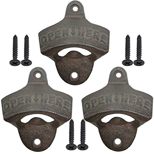 beer opener usmc - 3PCS Cast Iron Wall Mounted Bottle Opener Vintage Beer Bottle Opener Suitable for Bars KTV Hotels Homes (Dark Brown)