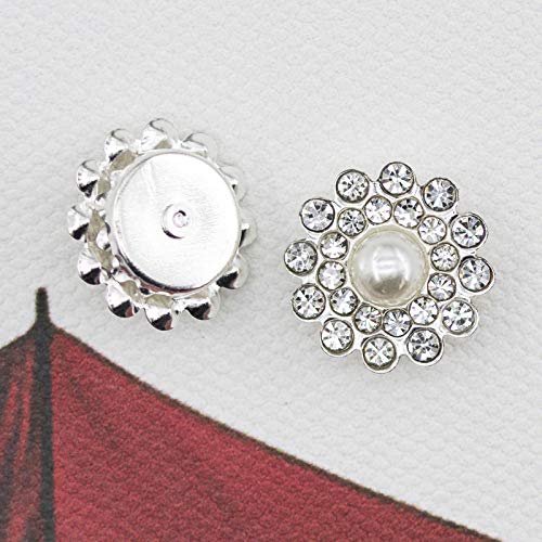 50 Pcs Pearl Rhinestone Crystal Embellishments Decoration Brooch Flatback Diy Craft For Flower Bow Headband Dress Accessory 14Mm (Silver) #TOP4