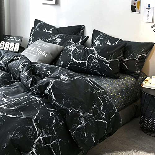Luxlovery Black Marble Comforter Set California King Black And White Marble Bedding Comforter Set Women Men Gothic Abstract Comforter King Size Breathable Soft Cozy Blanket Quilts Comforter #TOP3