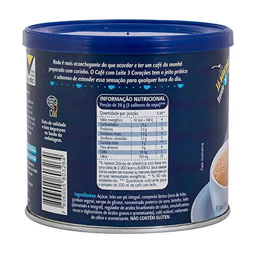 Pó Para o Preparo de Café com Leite Solúvel 3 Corações Lata 330G