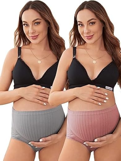 SHAPERX Seamless Women High Waist Maternity Panties – Ribbed Cotton with Button Detail – Pregnancy &amp; Postpartum Support Br...