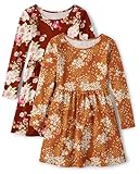 The Children's Place,Long Sleeve Fashion Skater Dress 2-Pack,Cake Floral_Honeycomb | Sm Paulina Floral_Hot Spice,XLarge (14)