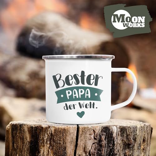 MoonWorks® Emaille Tasse Becher Beste/r Mama/Papa Geschenk Mutter Vater Geburtstag Weihnachten Danke sagen Kaffeetasse Weiss-metall Emailletasse