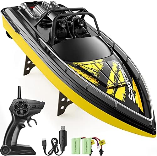 SYMA RC Boat for Adults and Kids, Q12 2.4GHz 1:28 Scale High-Speed Remote Control Boat with 40 Mins Play Time, Dual Motors, 2 Batteries, Low Battery Reminder, Gift Toys for Boys Girls