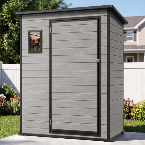 Image of 5X3FT Plastic Storage Shed with Floor and Hinged Door for Backyard