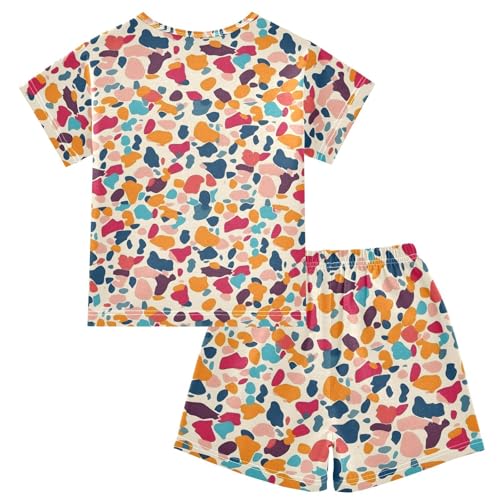 ALAZA Colorful Spots Abstract Art Pajamas Short Sleeve 2 Piece Sleepwear Top and Bottom Pajama Set Unisex2
