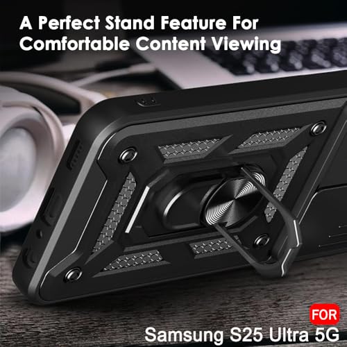 Image of TheGiftKart Tough Armor Bumper Back Cover Case for Samsung Galaxy S25 Ultra 5G | Sliding Camera Cover, Kickstand & Ring Holder | 360 Degree Protection Back Case for Samsung S25 Ultra (PC & TPU, Black)
