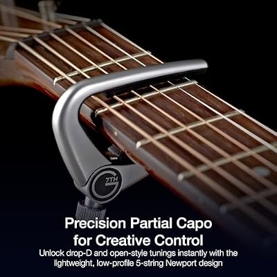 G7th Newport 5 String Partial Silver Guitar Capo - Lightweight with Adjustable Tension Control - Protective Silicone Pads - Capo for Acoustic and Electric Guitar - UK Designed