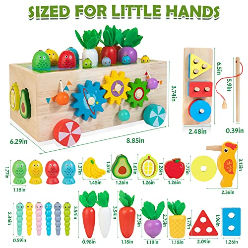 Justwood Montessori Toys For 1 2 3 4 Years Old, 8-In-1 Wooden Activity Truck Toy Set Includes Carrot Harvest Game, Sort & Stack Toy, Learning Toys For Todders Age 1-2 2-4, Birthday & Easter Gift Idea #TOP4