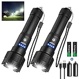 Banral LED Taschenlampe Extrem Hell Hohes Lumen,(Mit 2 pc 18650 Akku) IPX4 Wasserdicht USB Aufladbar Taktische Taschenlampe 5 Lichtmodi, Zoombar, für Outdoor Camping Wandern und Notfälle Anwendung