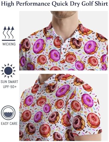 HUURAY Mens Golf Shirts Quick-Dry Moisture Wicking Polo Shirts Flashes Short Sleeve Golf Shirts Hawaiian Polo Shirts, Black-donut, XX-Large — view 2