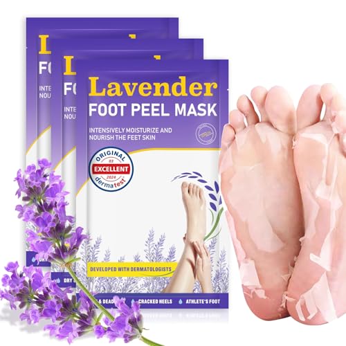 Foot Peeling Mask 3 Pairs: Peeling Foot Mask Dermatologically Tested, Heels & Dry Dead Skin for Soft Feet, Foot Peel Mask (new Lavender)