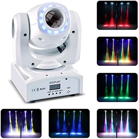 Moving Head Lights LED Stage Lights Spot 8 Color RGBW Gobos with Magical Circle 50W DMX for DJ Disco Party Lights by U`King (White)
