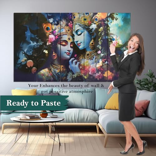 Image of Spacter art Radha Krishna Wall Painting for Living Room Big Size - Radha Krishna Painting Wall Decor for Bedroom, Office, Hotels - Peaceful Digital Painting Wooden Framed for Gifting (30x50 inch)