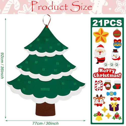クリスマスツリー フェルト、22点DIY壁掛けツリー赤緑と白おしゃれ 高級クリスマスツリー タペストリー 手作り ツリー オーナメント クリスマス 飾り デコレーション 壁飾り ギフト 商店 部屋飾り 壁 玄関 かわいい フェルトのクリスマス飾り 22Pcs Red Green White DIY Felt Christmas Tree for Family Kids Friends Gifts [3]