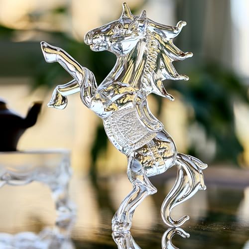 YU FENG Crystal Horse Figurine Collectible 6.3inch, Clear Glass Rearing Horse Statue, Animal Home Decor Table Centerpiece, 2026 Year of The Horse Gift